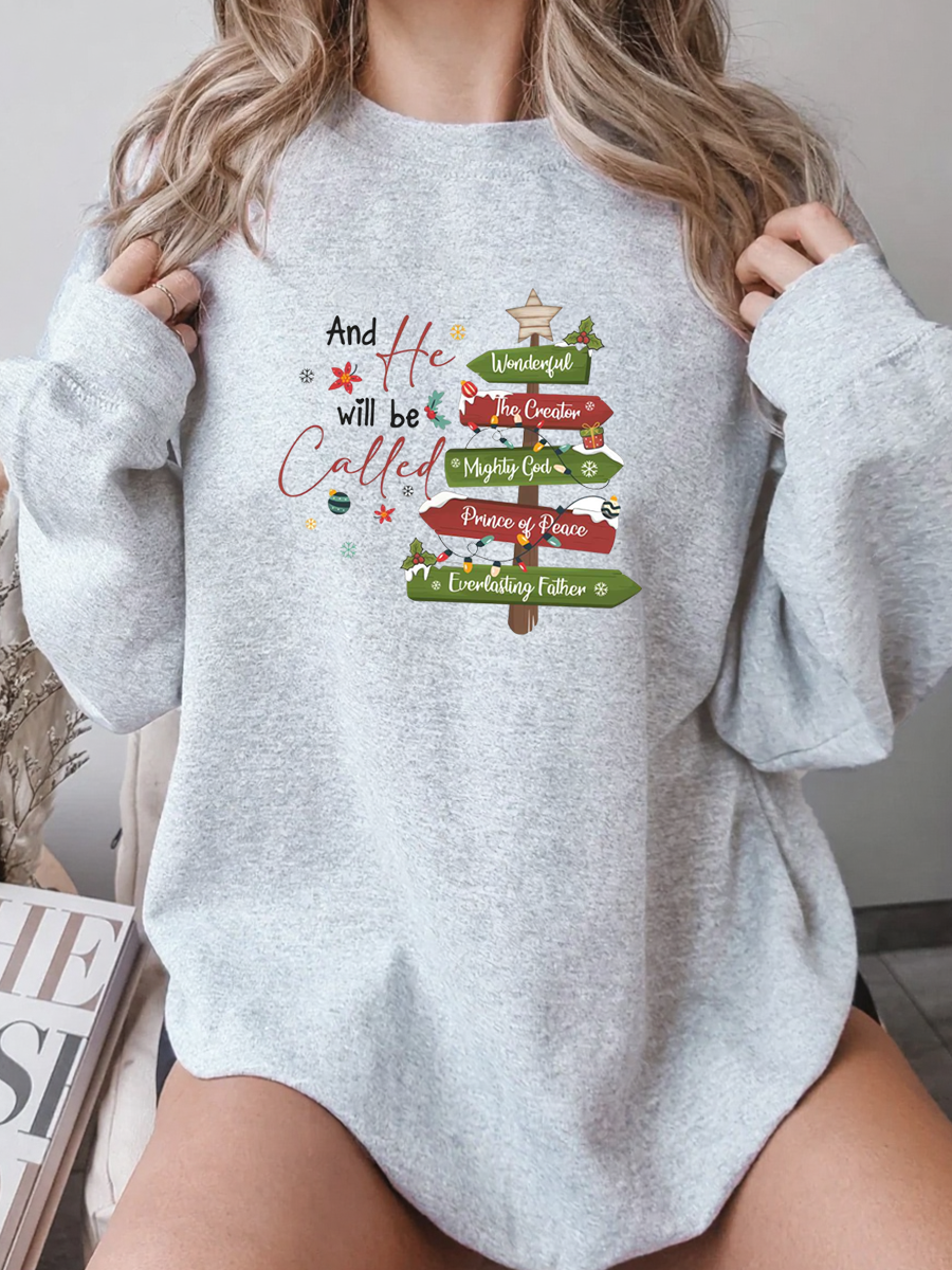 Vintage And He Will Be Called Jesus Christmas Oversize Graphic Sweatshirt