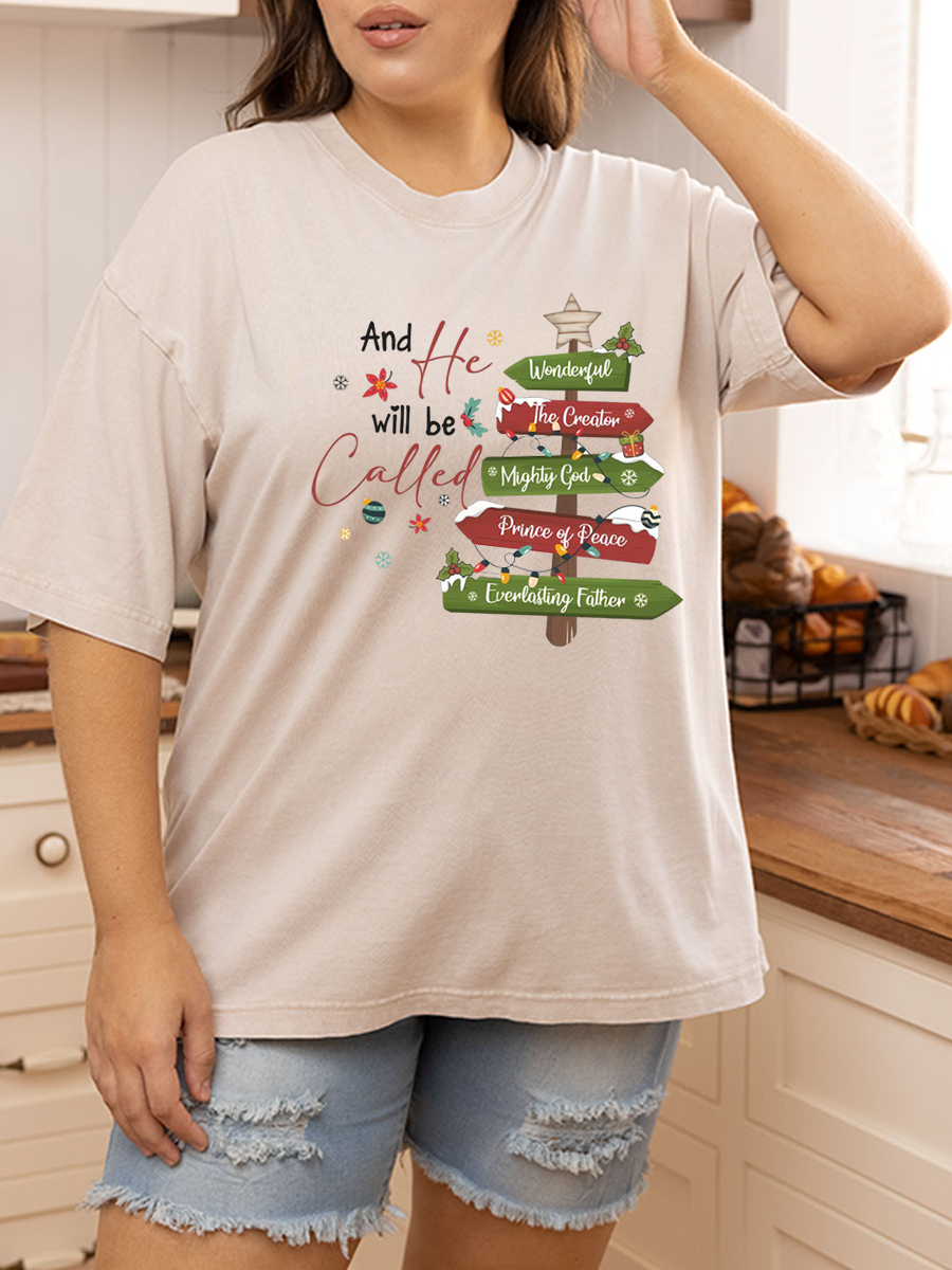 Vintage And He Will Be Called Jesus Christmas Oversize Washed T-Shirt