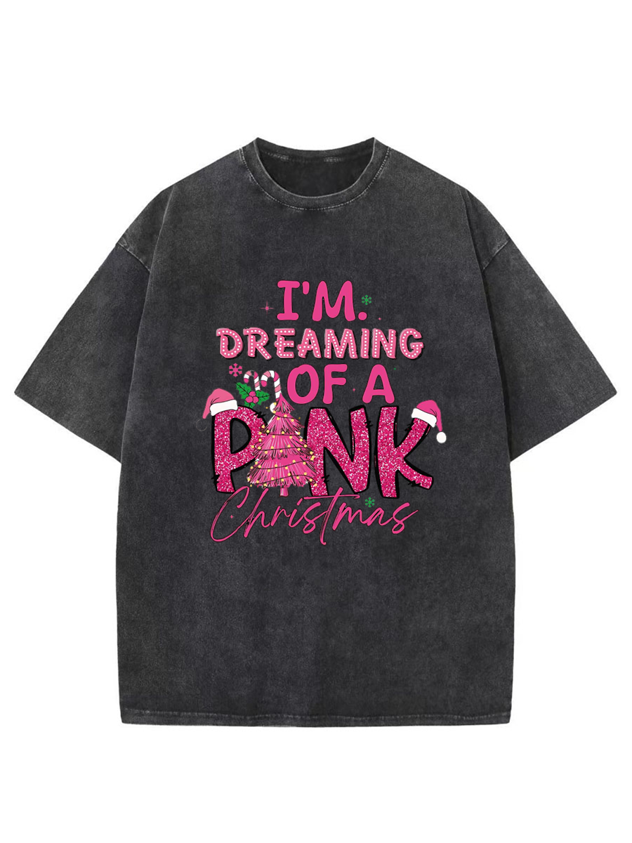Vintage I'm Dreaming Of A Pink Christmas Oversize Washed T-Shirt