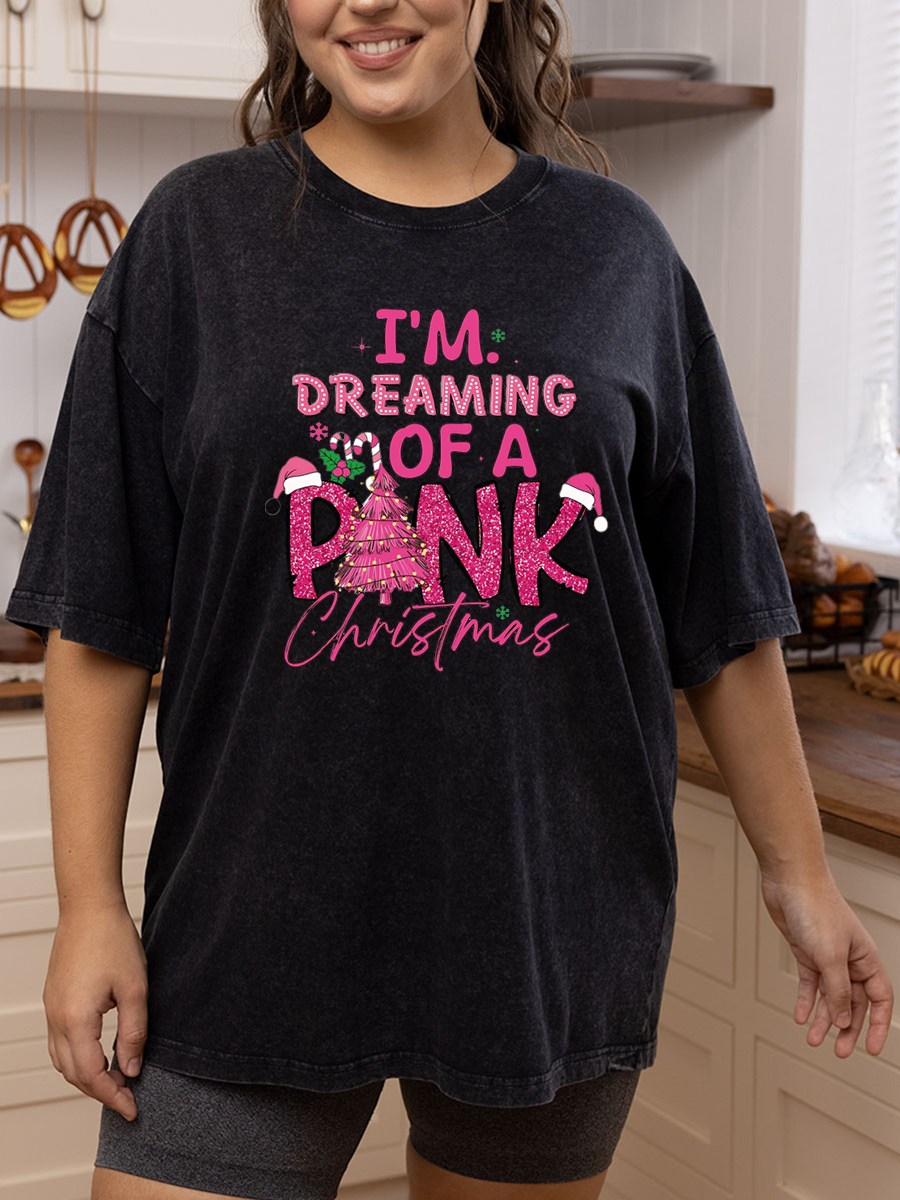 Vintage I'm Dreaming Of A Pink Christmas Oversize Washed T-Shirt