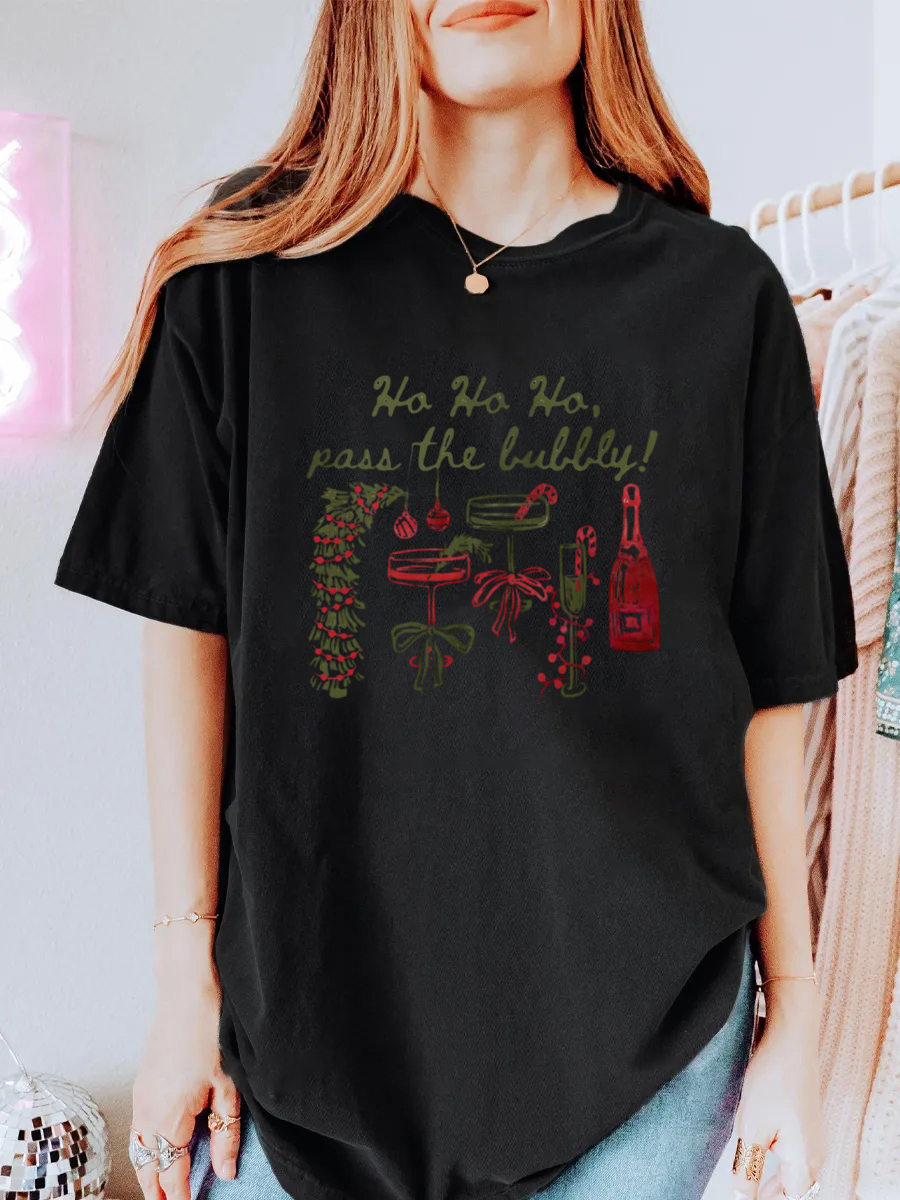 Vintage Ho Ho Ho Pass The Bubbly Oversize Graphic Tee