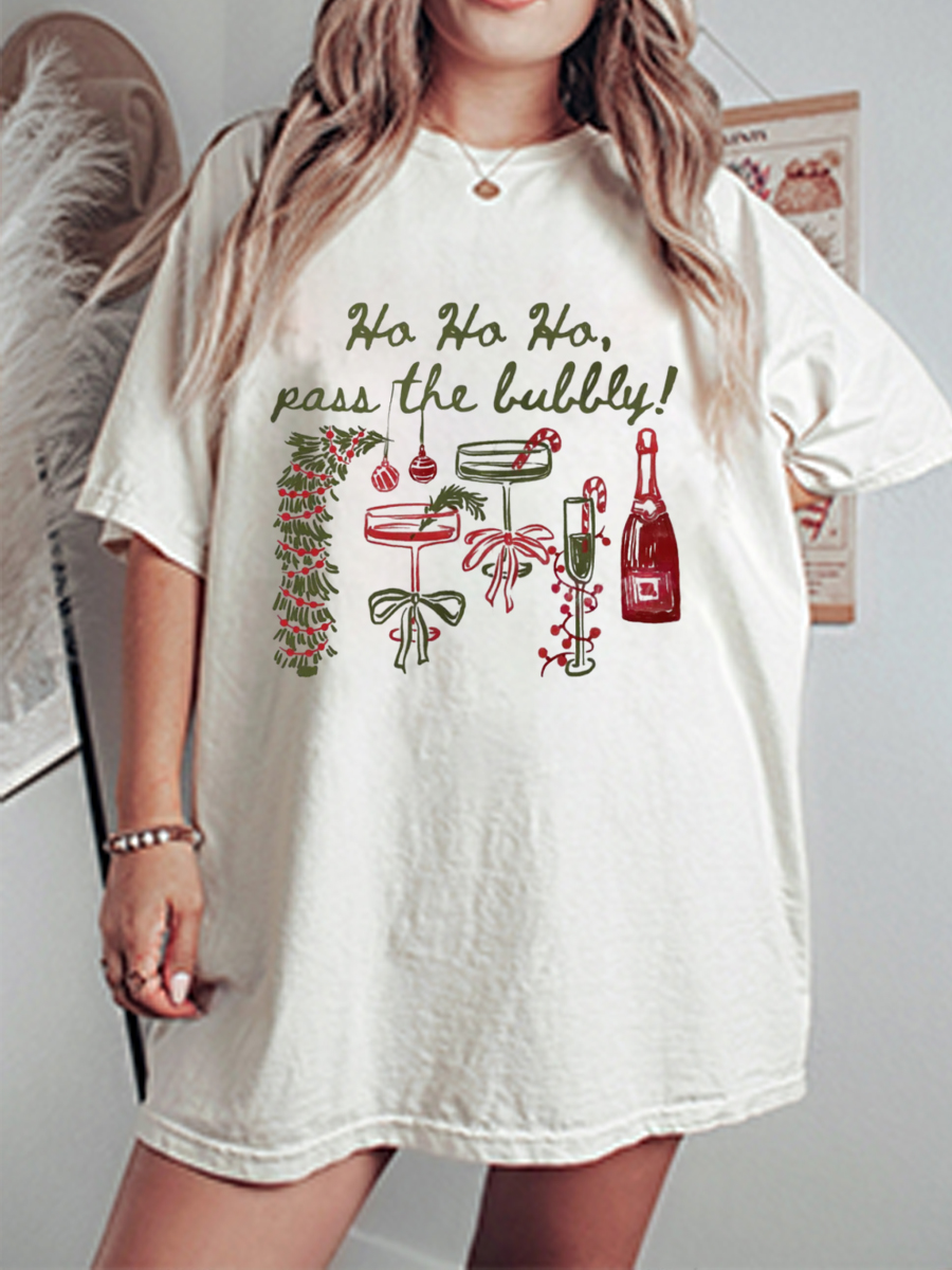 Vintage Ho Ho Ho Pass The Bubbly Oversize Graphic Tee