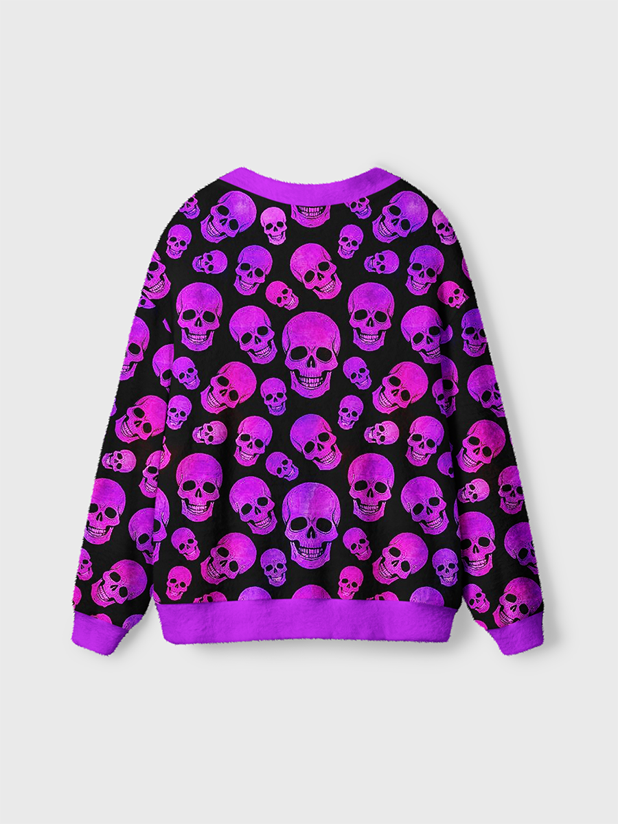 Vintage Gradient Neon Skull Cardigan Sweaters