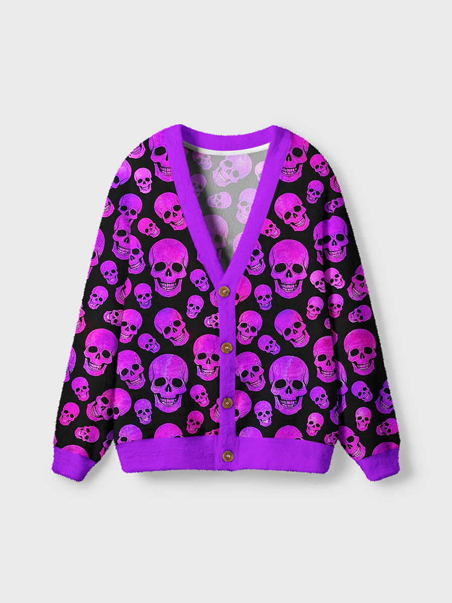 Vintage Gradient Neon Skull Cardigan Sweaters