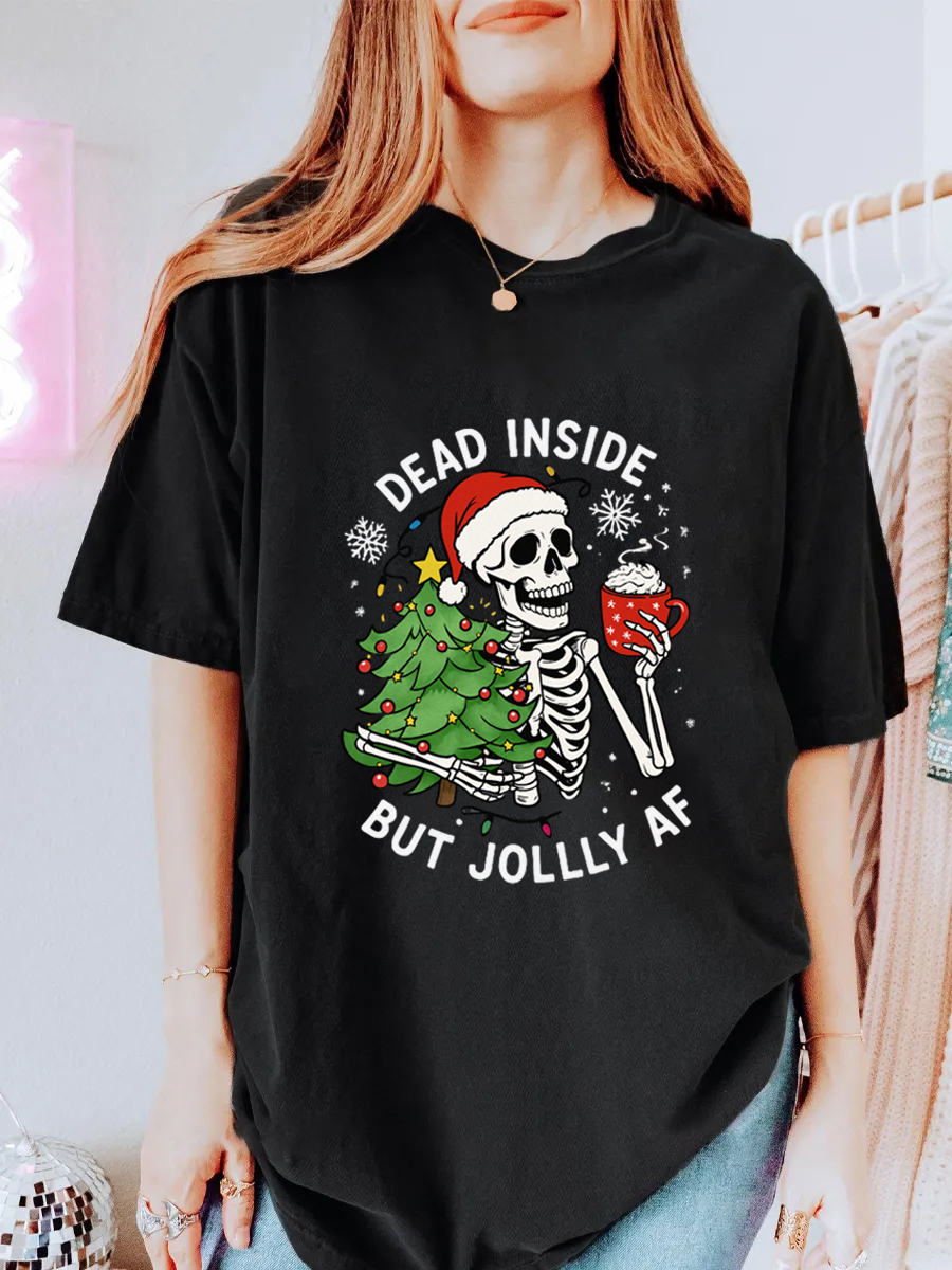 Vintage Dead Inside But Jolly Af Oversize Graphic Tee
