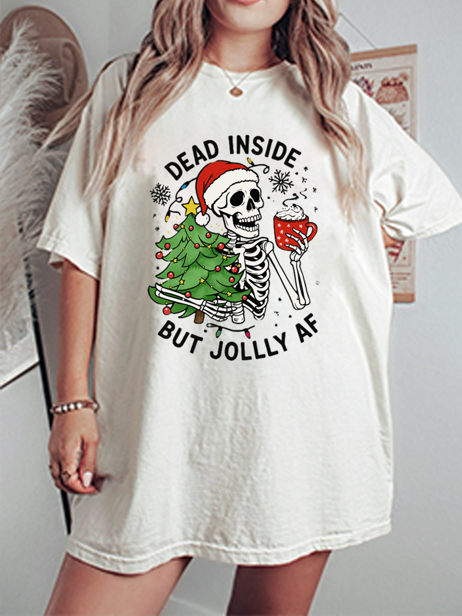 Vintage Dead Inside But Jolly Af Oversize Graphic Tee