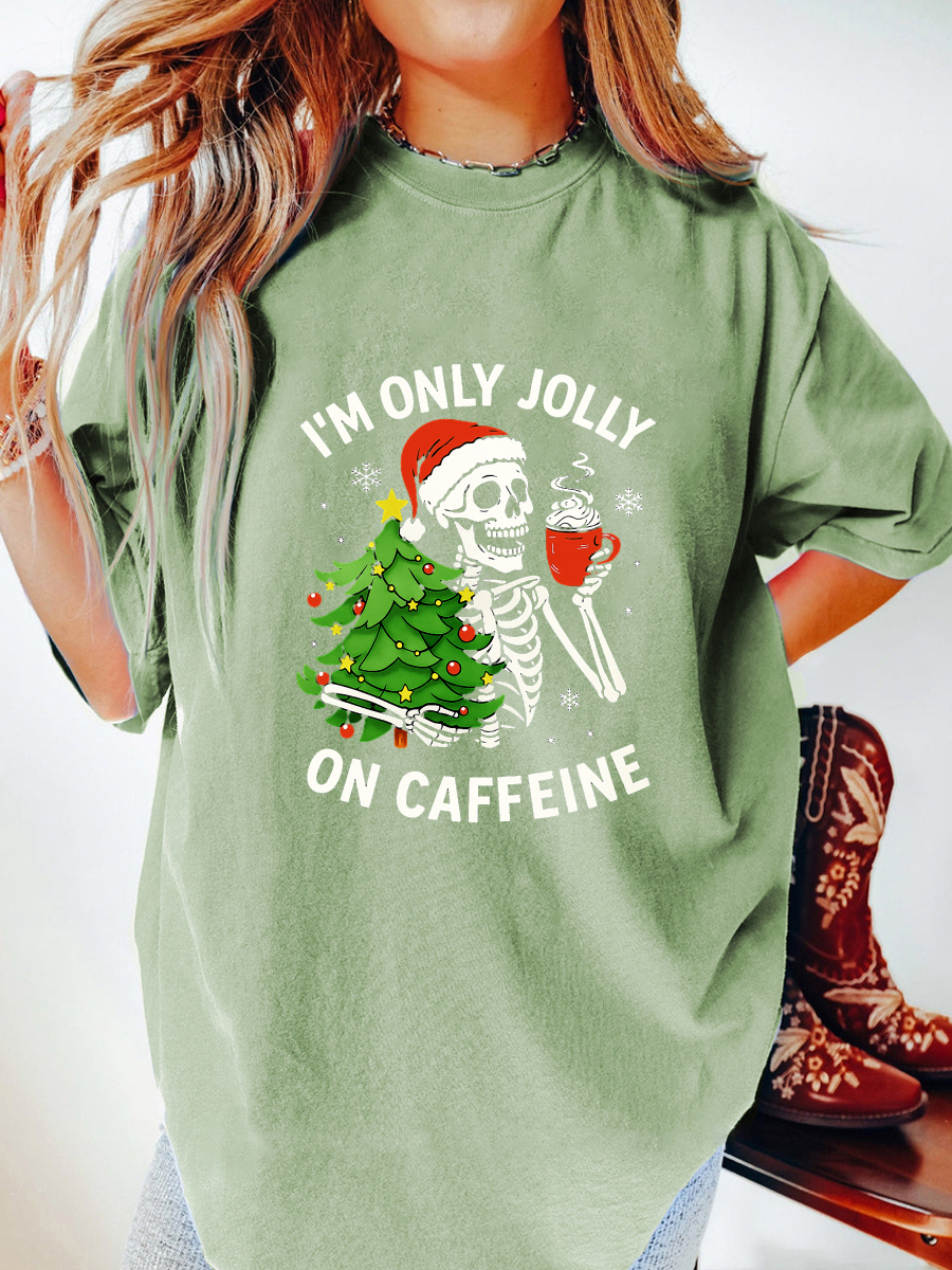 Vintage I'M Only Jolly On Caffeine Oversize Graphic Tee