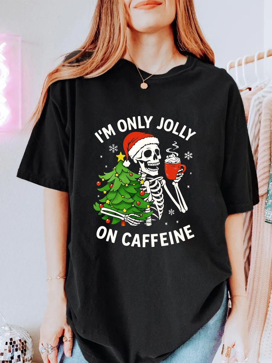 Vintage I'M Only Jolly On Caffeine Oversize Graphic Tee