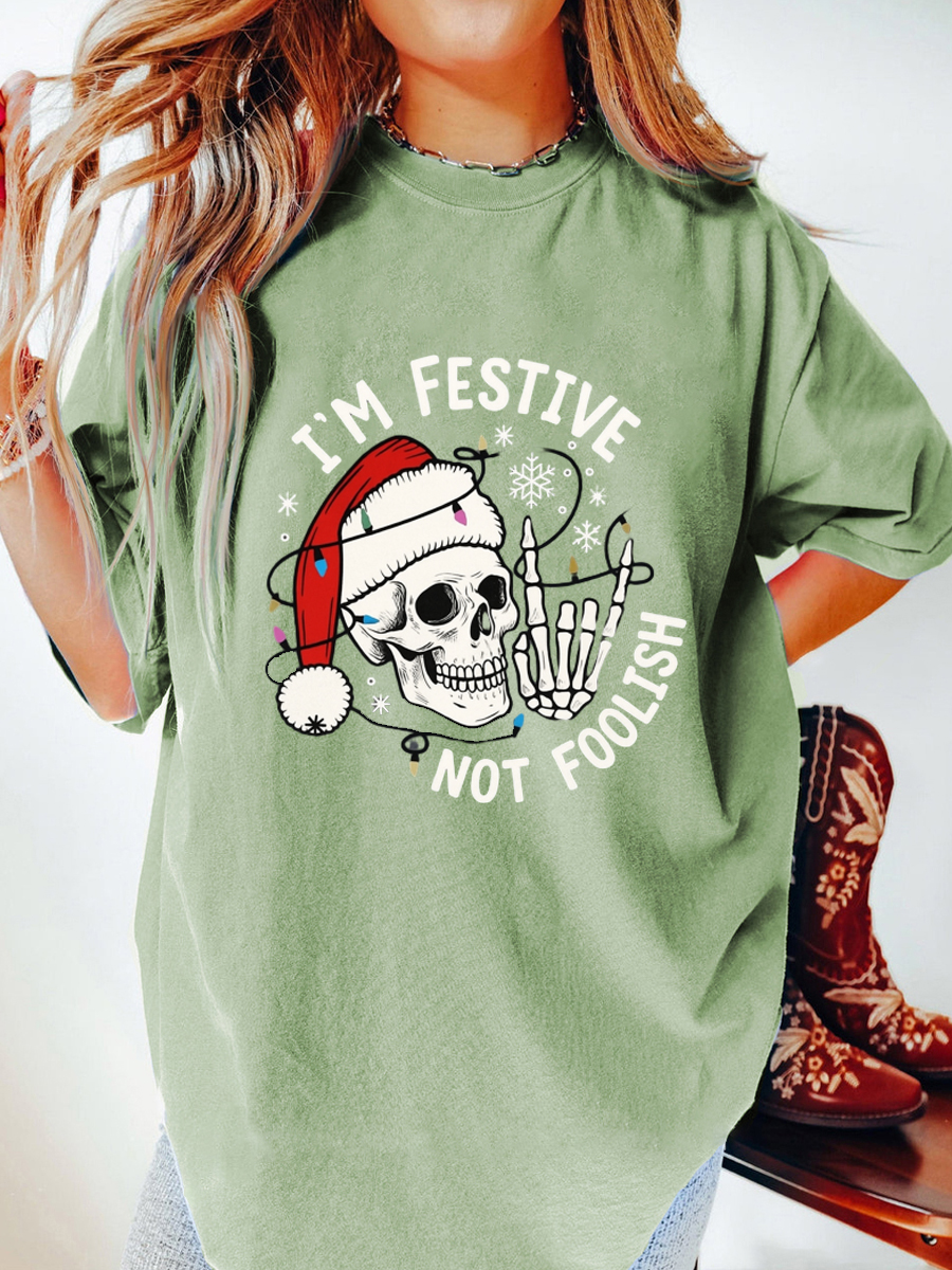 Vintage I'M Festive Not Foolish Oversize Graphic Tee