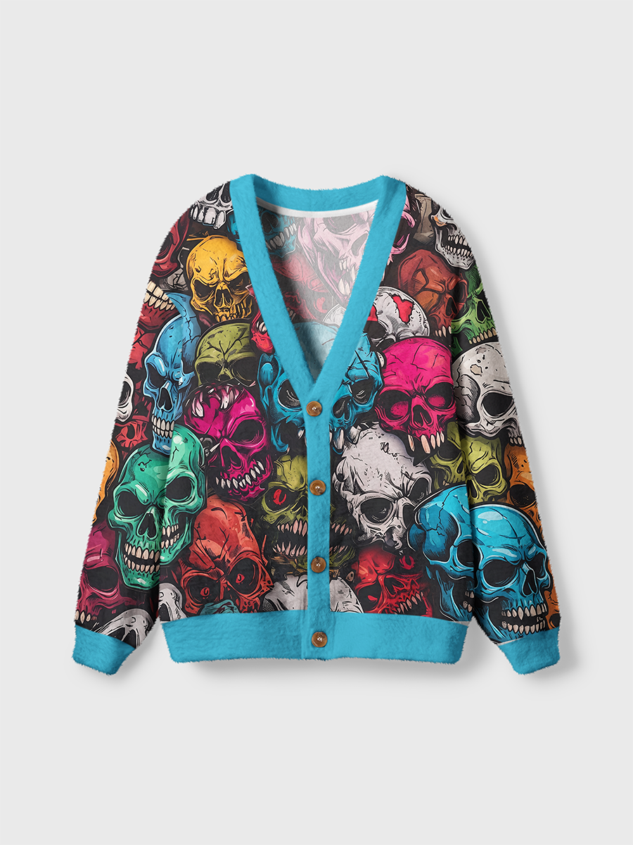 Vintage Graffiti Skull Pattern Cardigan Sweaters