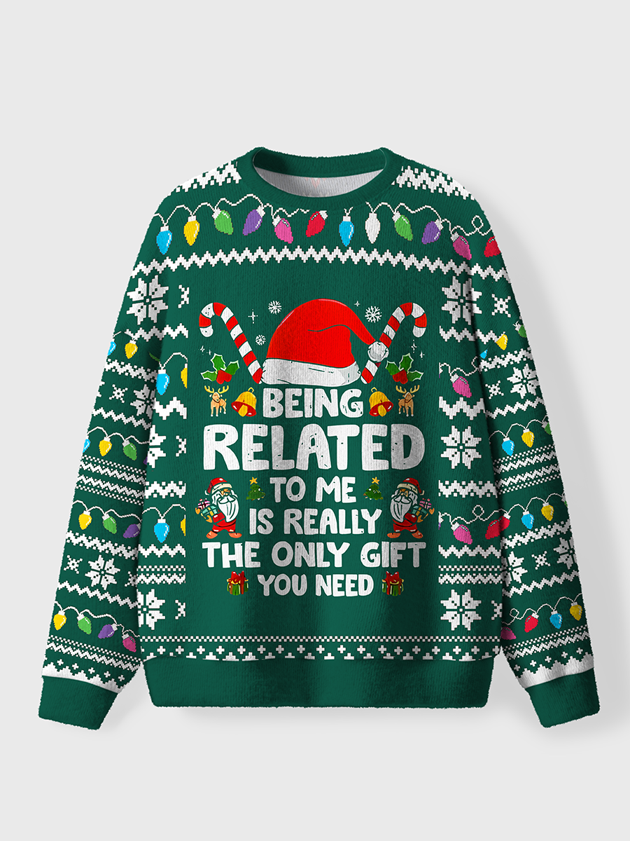 Vintage Being Related To Me Is Really The Only Gift You Need Oversize Graphic Tee Ugly Sweater