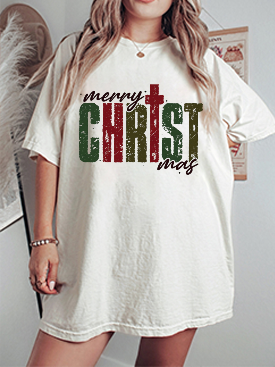 Vintage Merry Christmas Oversize Graphic Tee
