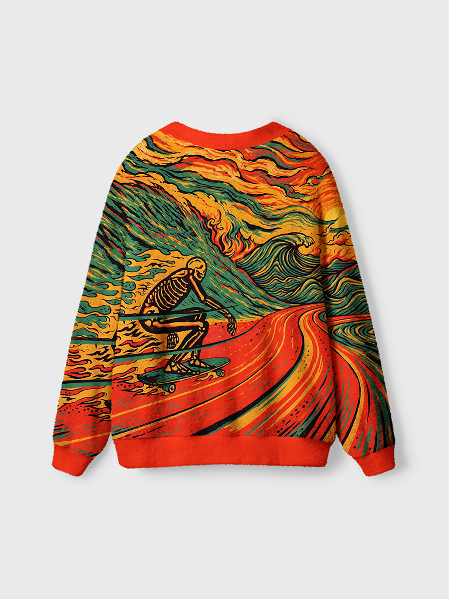 Vintage Skeleton Surfing Sunset Cardigan Sweaters