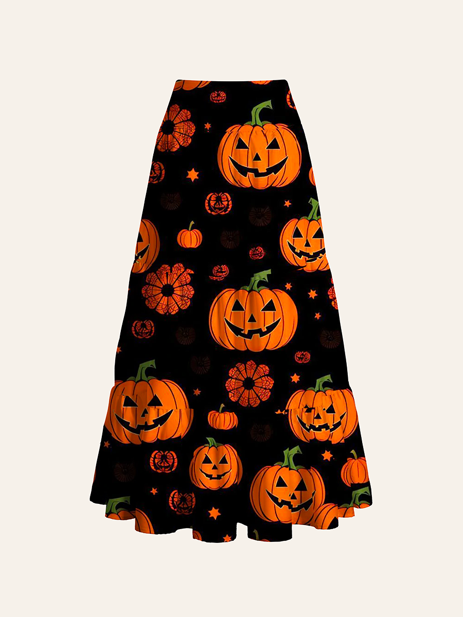 Classic Halloween Pumpkin Convertible Maxi Skirts