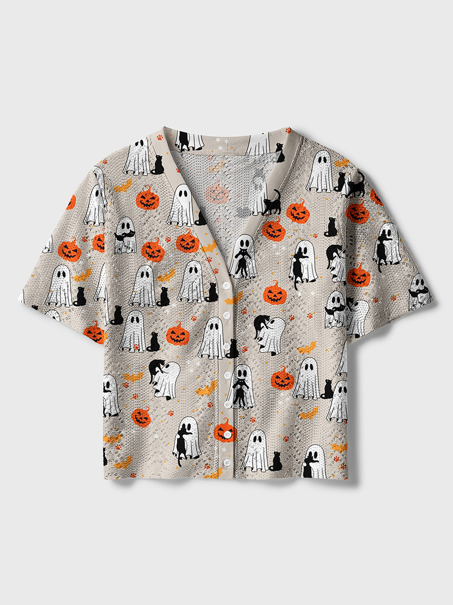 Neutral Cottage Halloween MinimalCrochet Button Down Cardigan