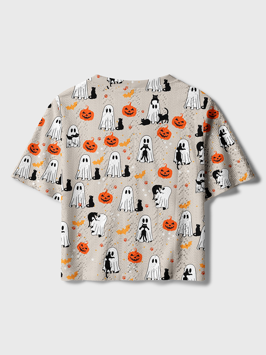 Neutral Cottage Halloween MinimalCrochet Button Down Cardigan