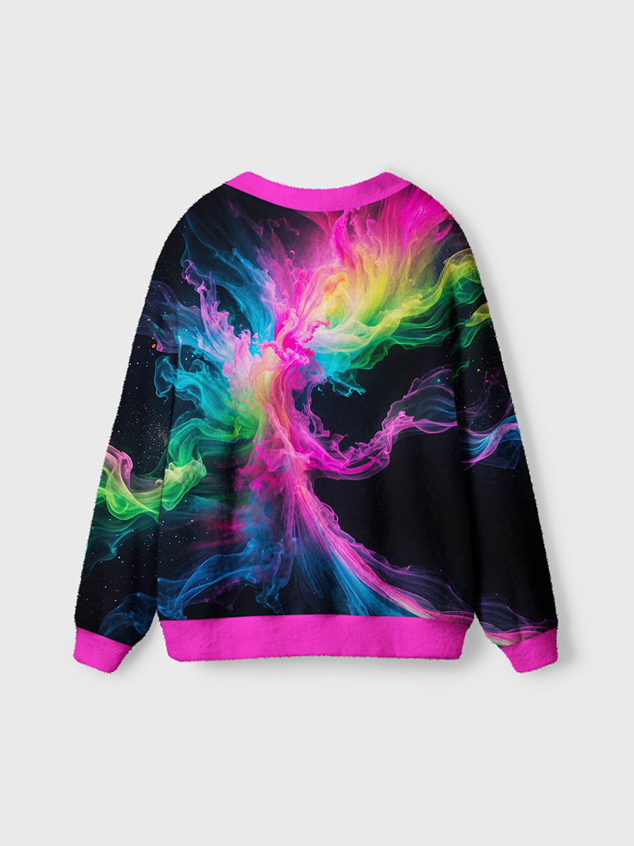 Vintage Neon Smoke Abstract Cardigan Sweaters