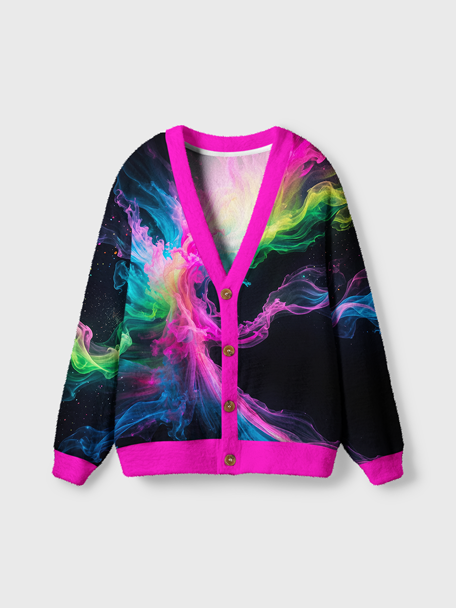 Vintage Neon Smoke Abstract Cardigan Sweaters