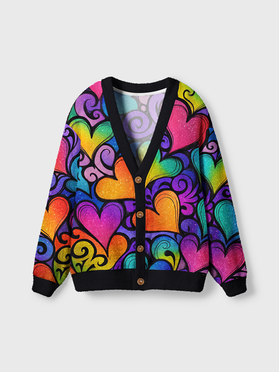 Vintage Colorful Heart Swirl Cardigan Sweaters