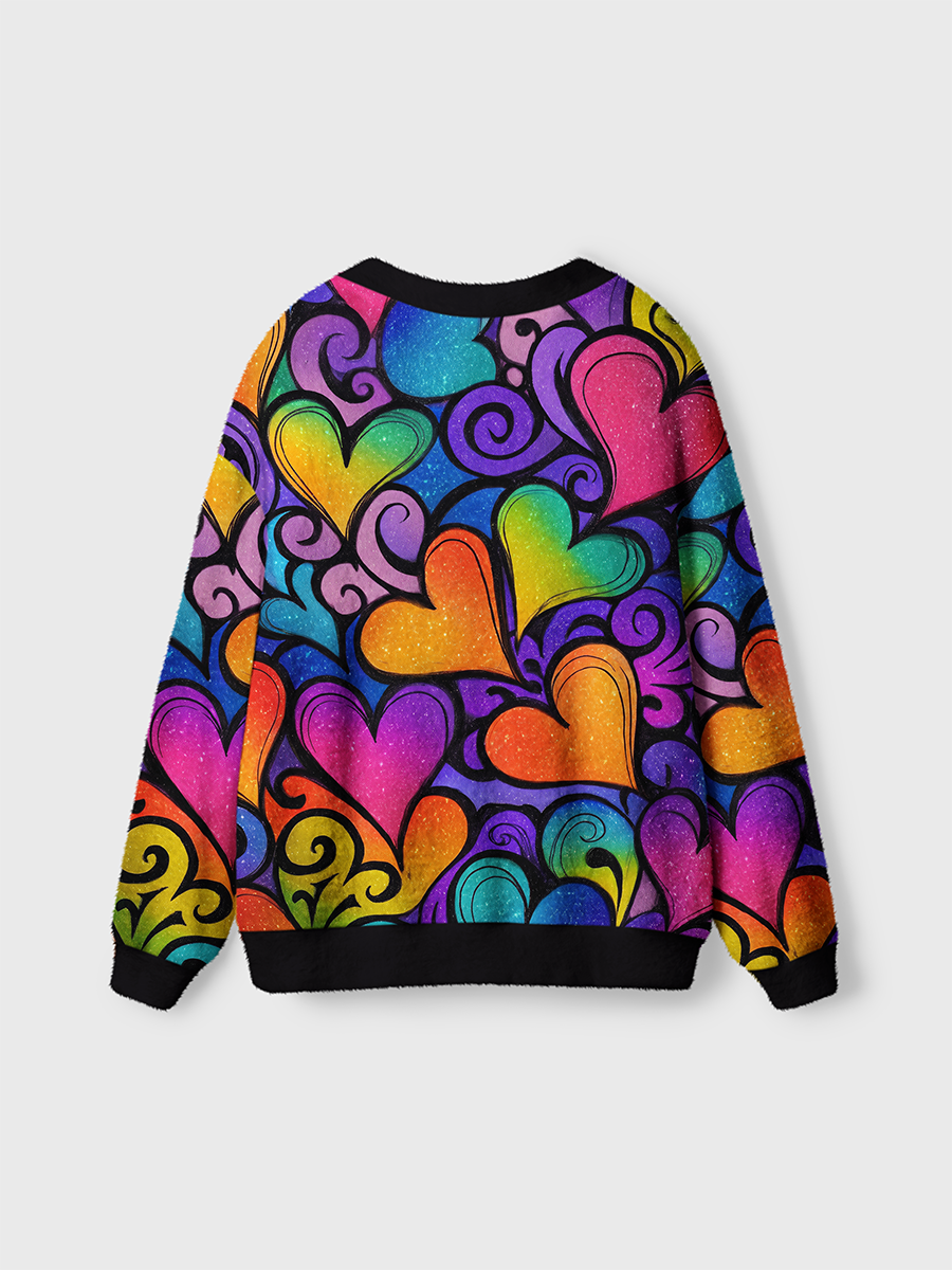 Vintage Colorful Heart Swirl Cardigan Sweaters