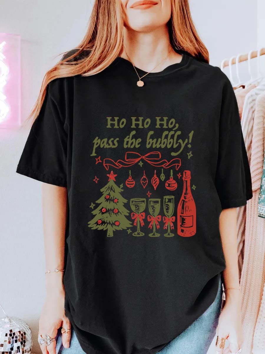 Vintage Ho Ho Ho, Pass The Bubbly Oversize Graphic Tee