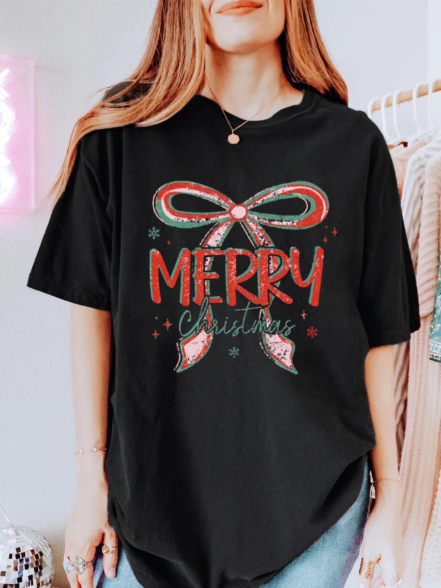 Vintage Coquette Merry Christmas Oversize Graphic Tee