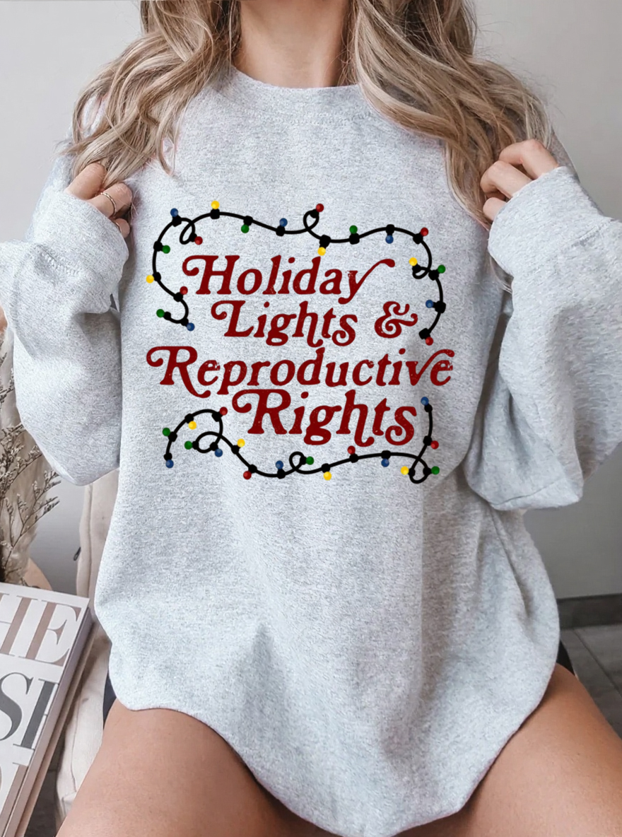 Vintage Christmas Lights & Reproductive Rights Oversize Graphic Sweatshirt