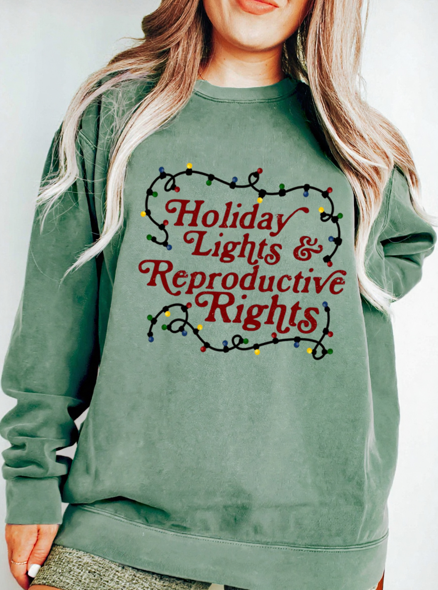 Vintage Christmas Lights & Reproductive Rights Oversize Graphic Sweatshirt