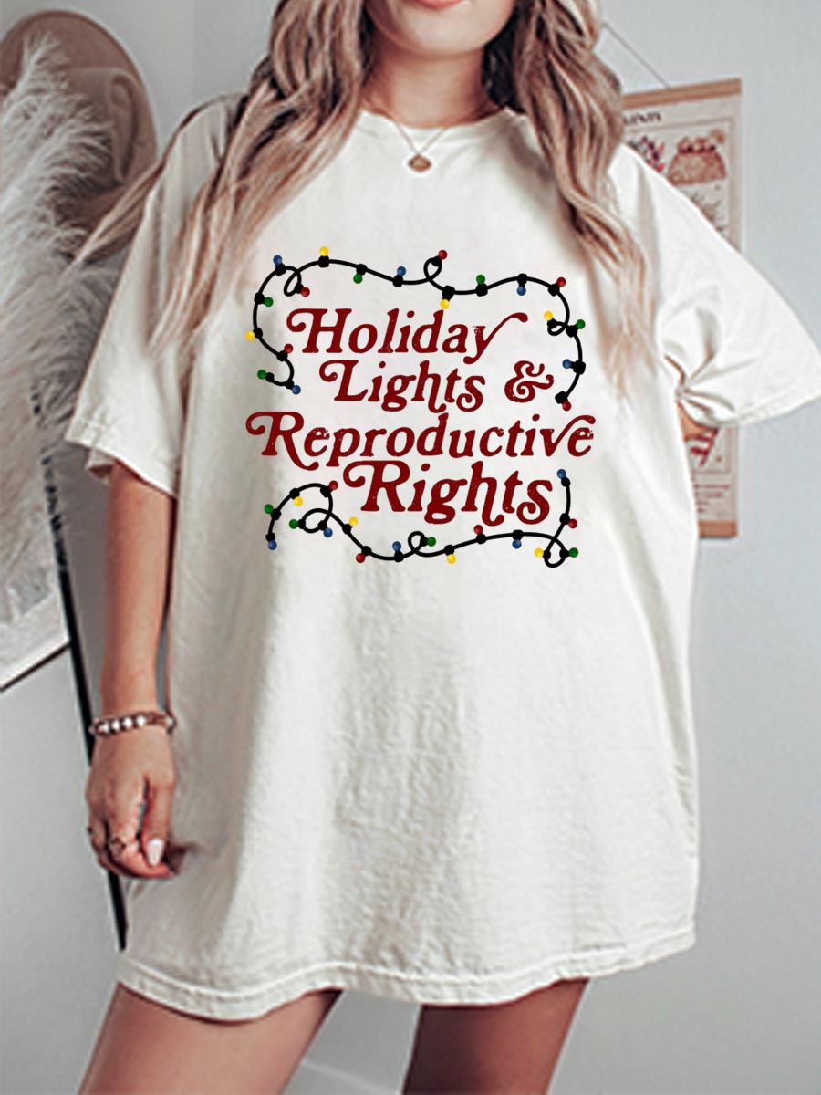 Vintage Christmas Lights & Reproductive Rights Oversize Graphic Tee