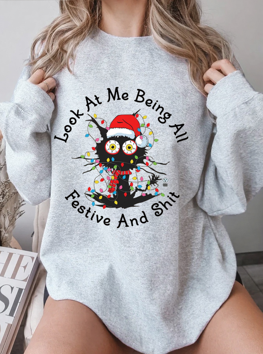 Vintage Look At Me Being All Festive And Shit Oversize Graphic Sweatshirt