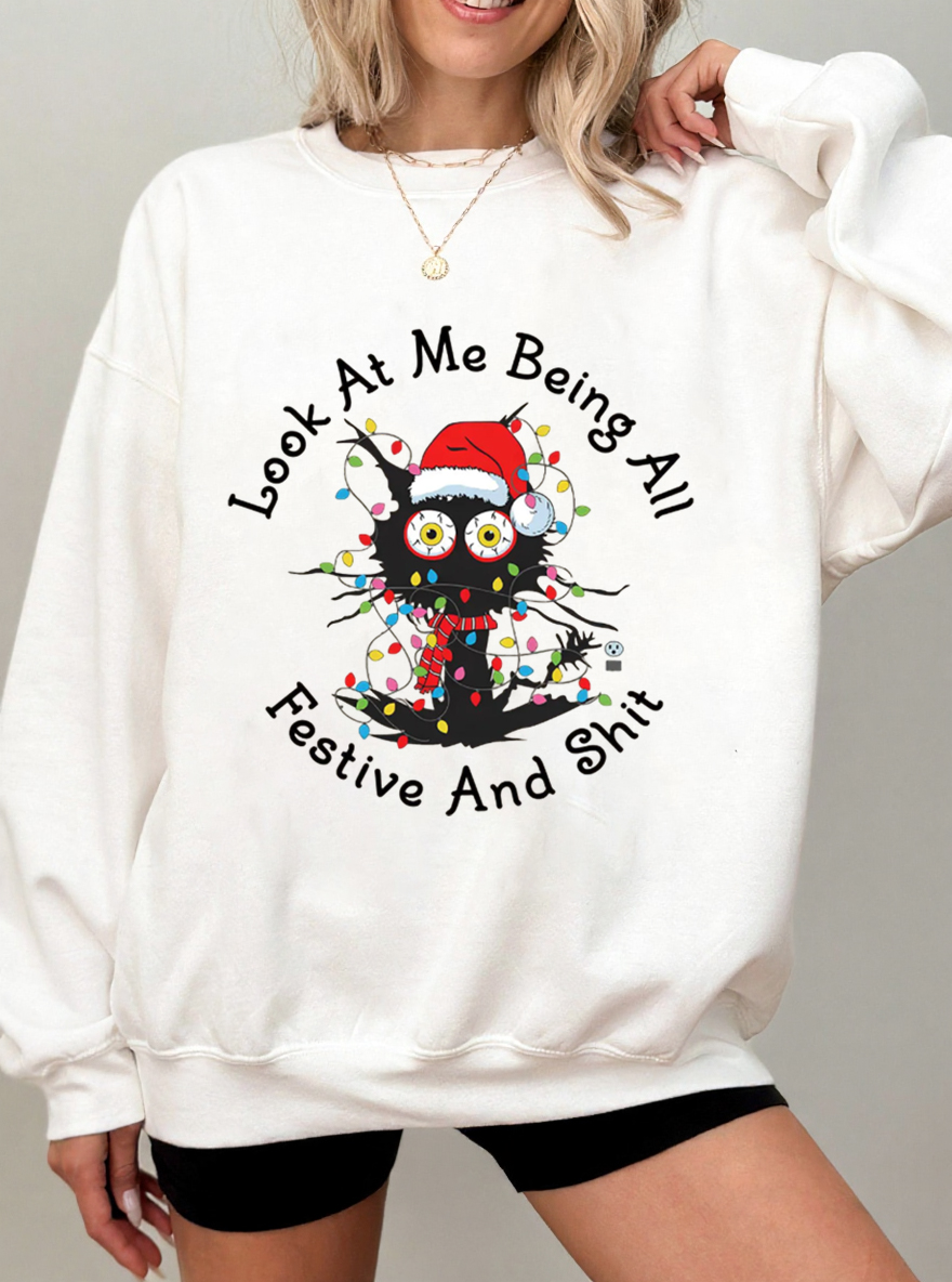 Vintage Look At Me Being All Festive And Shit Oversize Graphic Sweatshirt