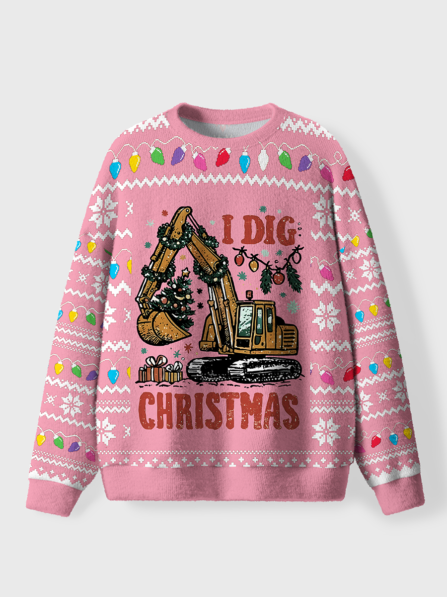 Vintage I Dig Christmas Oversize Graphic Tee Ugly Sweater