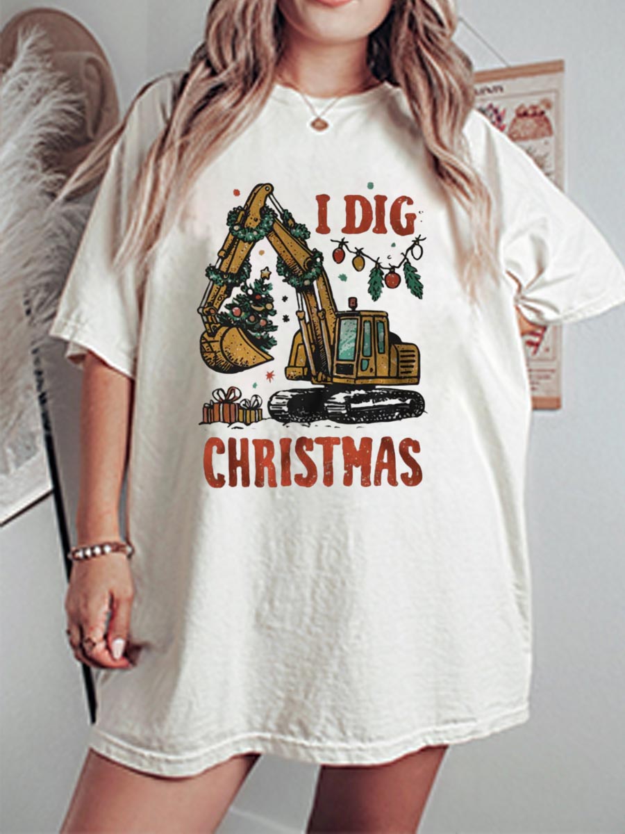 Vintage I Dig Christmas Oversize Graphic Tee