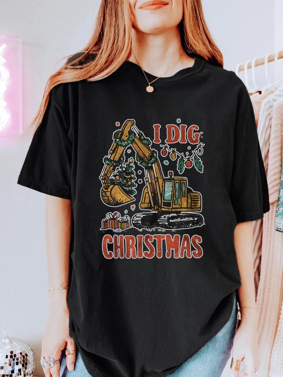 Vintage I Dig Christmas Oversize Graphic Tee