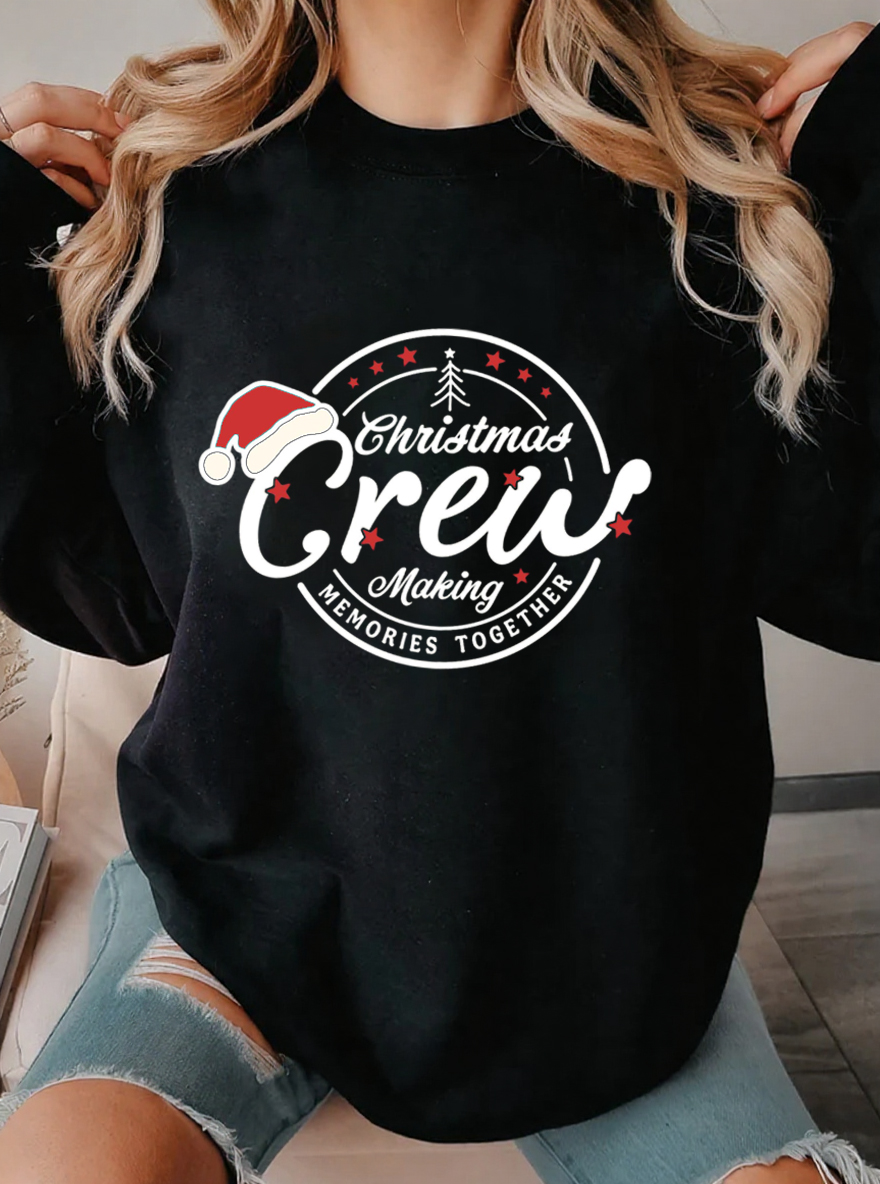 Vintage Christmas Crew Making Memories Together Oversize Graphic Sweatshirt