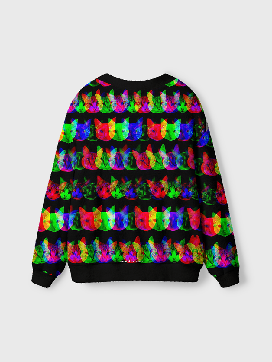 Vintage Glitch Cat Cardigan Sweaters