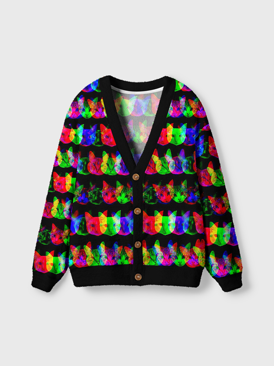 Vintage Glitch Cat Cardigan Sweaters