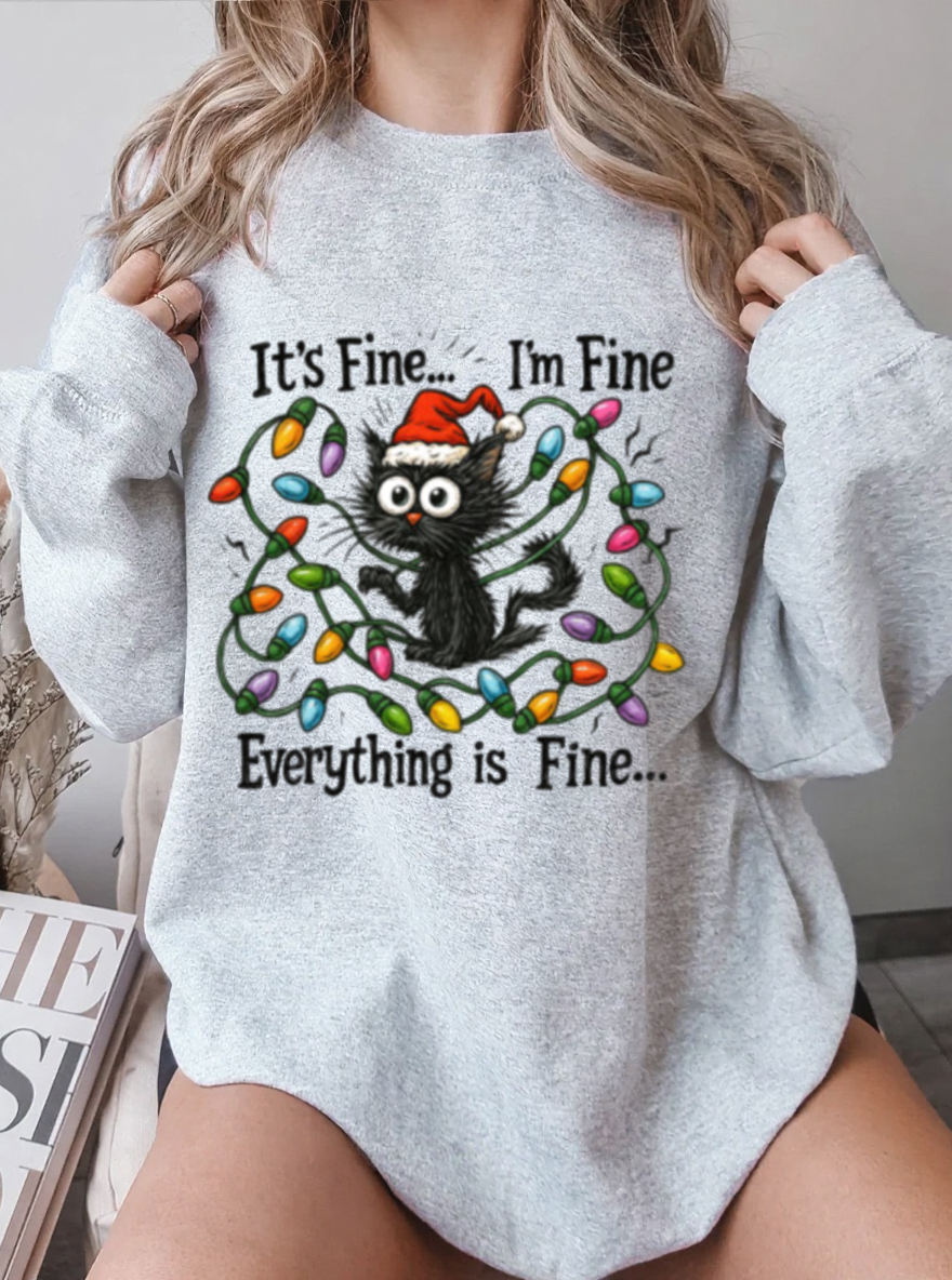 Vintage Christmas Cat Oversize Graphic Sweatshirt