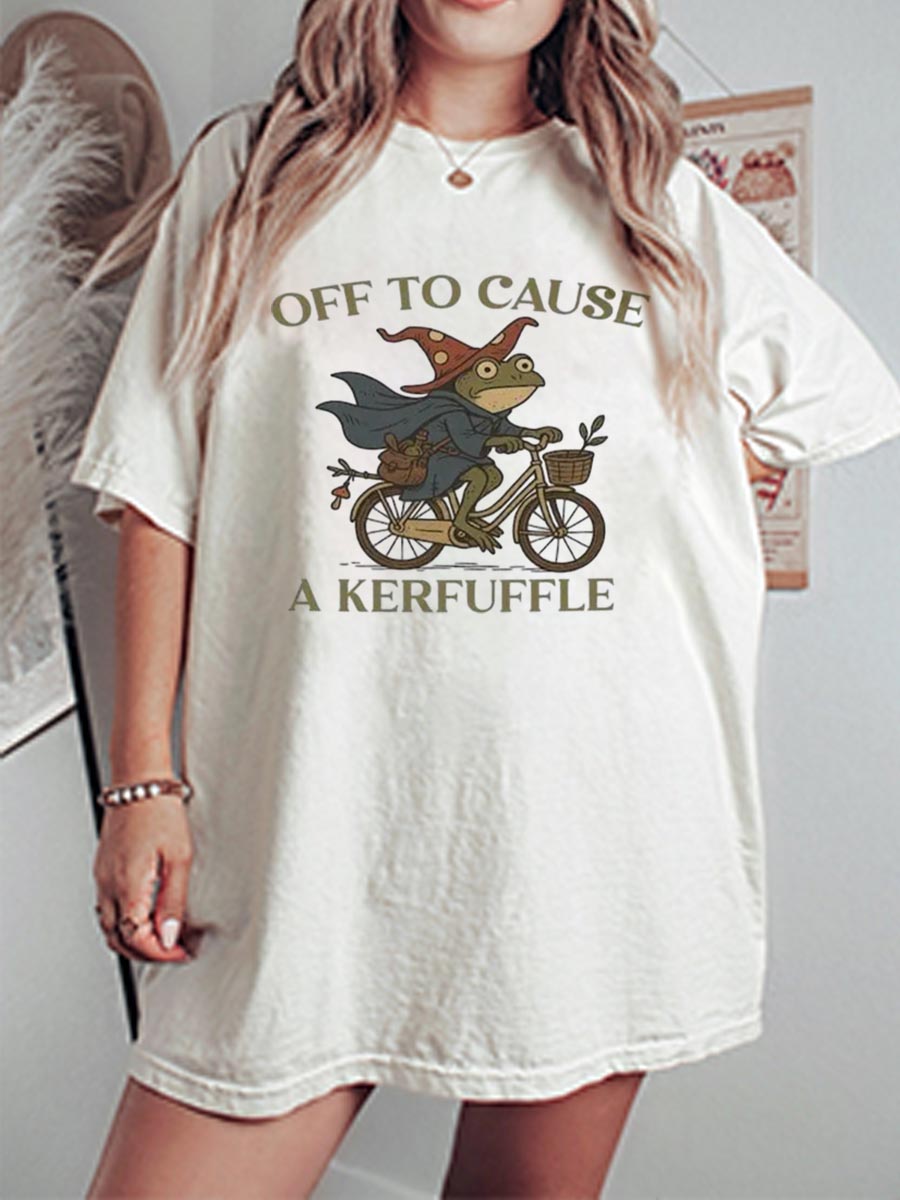 Vintage Off To Cause A Kerfuffle Frog Oversize Graphic Tee