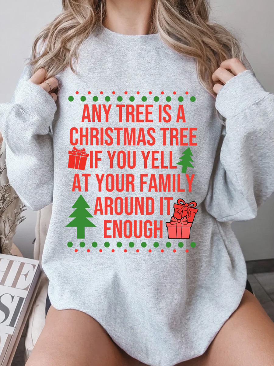 Vintage Any Tree Is A Christmas Tree Oversize Graphic Sweatshirt