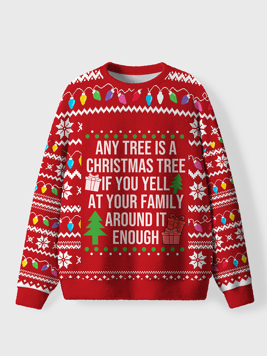 Vintage Any Tree Is A Christmas Tree Oversize Graphic Tee Ugly Sweater