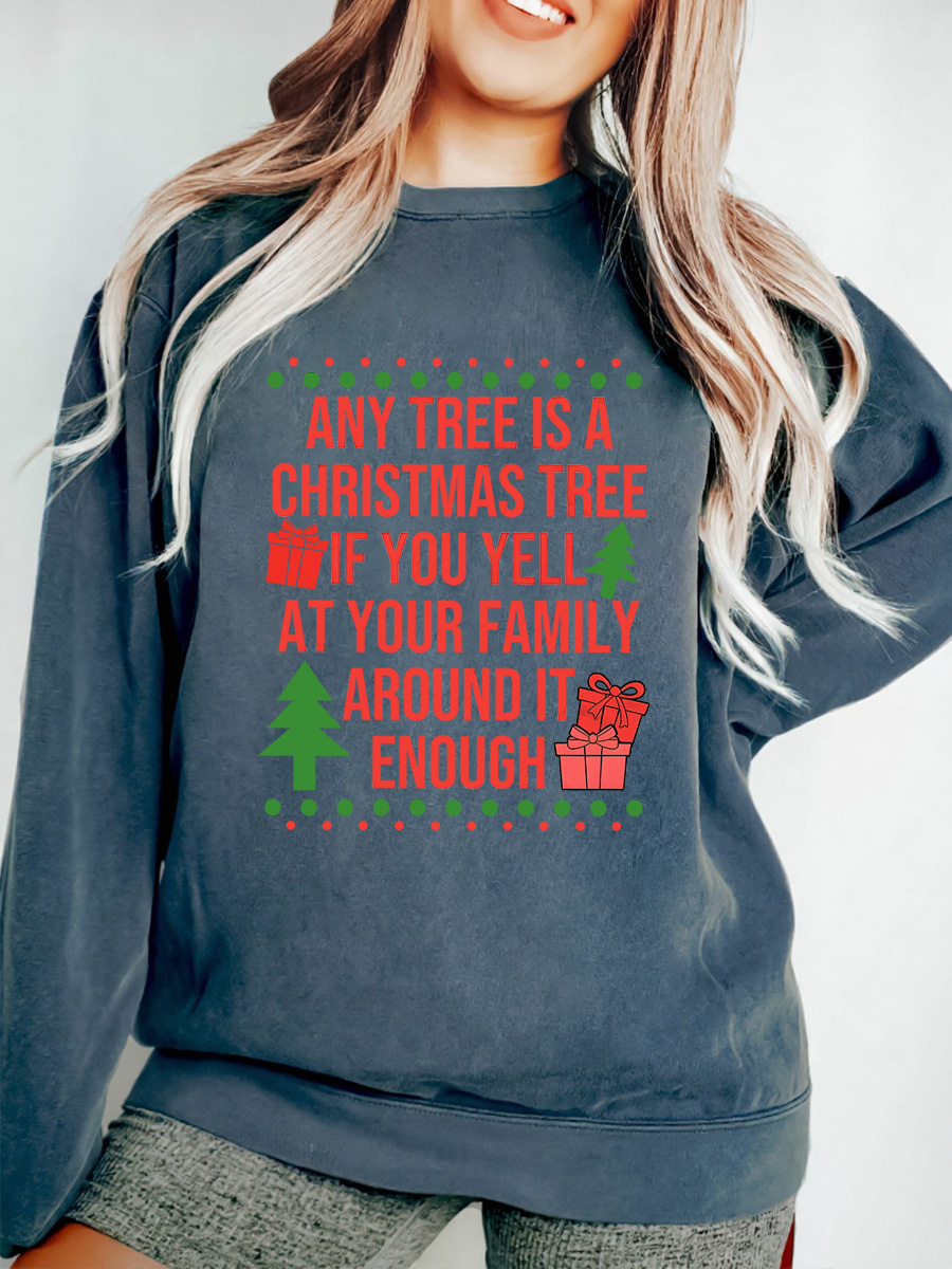 Vintage Any Tree Is A Christmas Tree Oversize Graphic Sweatshirt