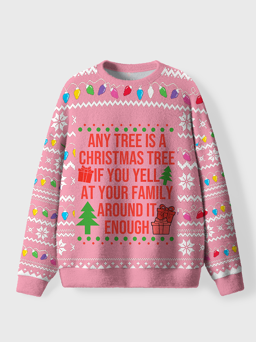 Vintage Any Tree Is A Christmas Tree Oversize Graphic Tee Ugly Sweater