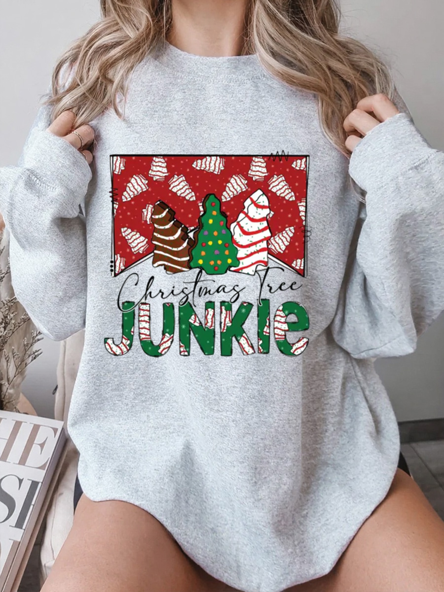 Vintage Christmas Tree Junkie Oversize Graphic Sweatshirt