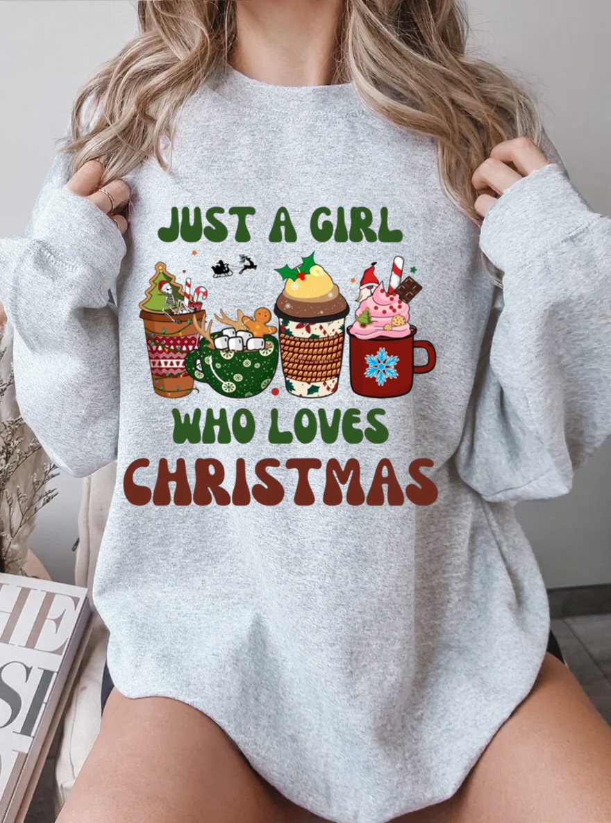 Vintage Just A Girl Who Loves Christmas Oversize Graphic Sweatshirt