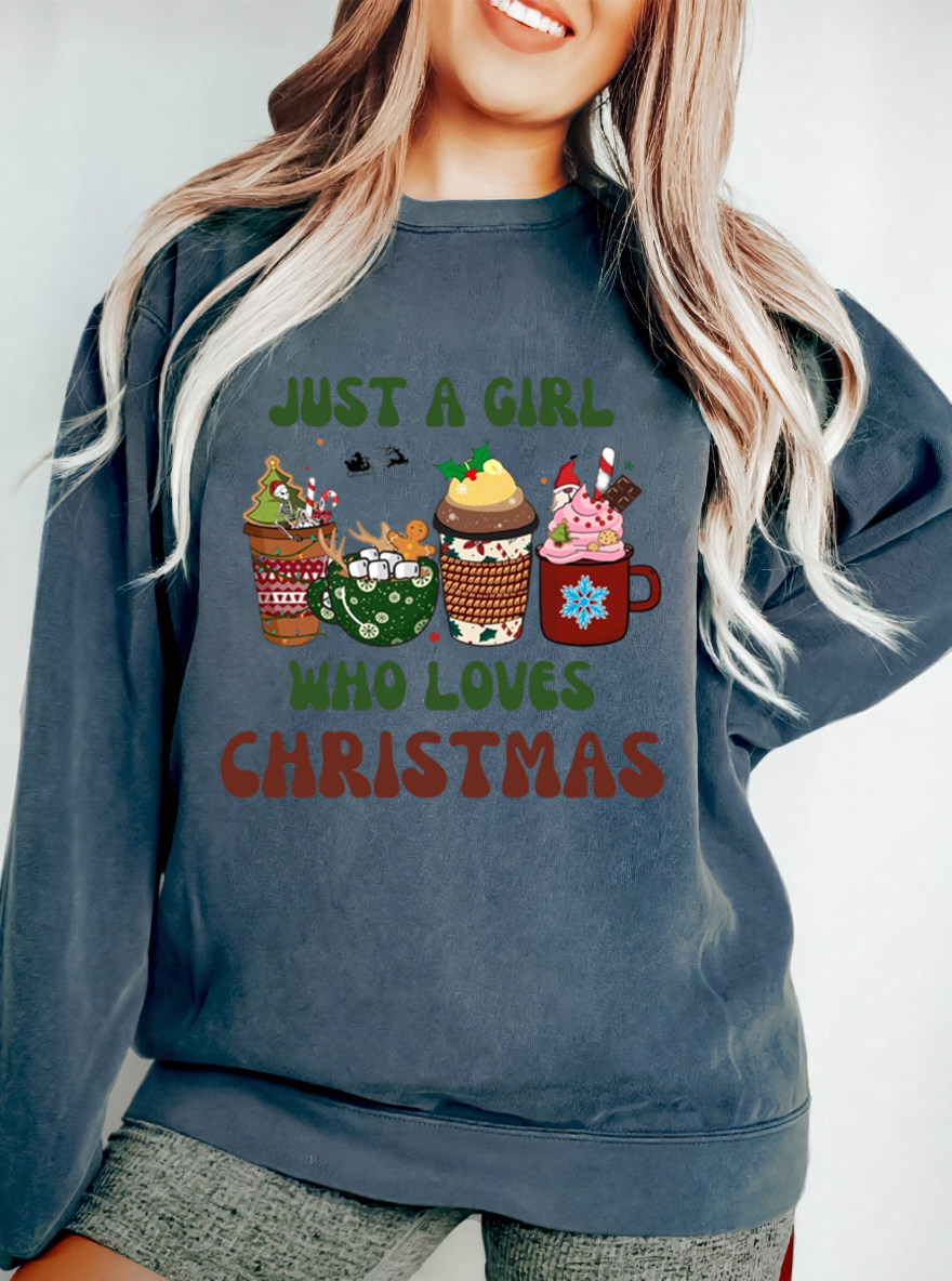 Vintage Just A Girl Who Loves Christmas Oversize Graphic Sweatshirt