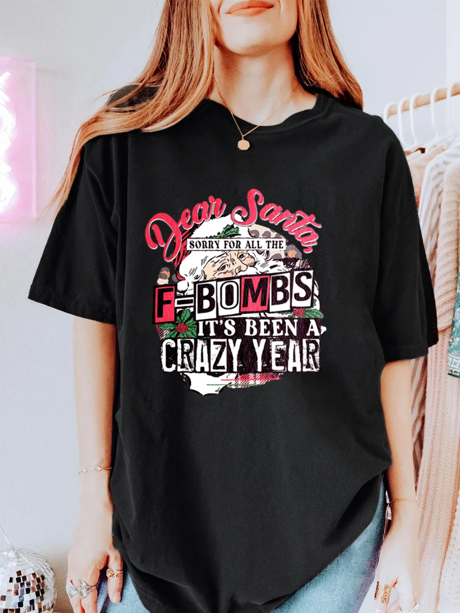 Vintage Dear Santa Sorry For All The F Bombs Oversize Graphic Tee