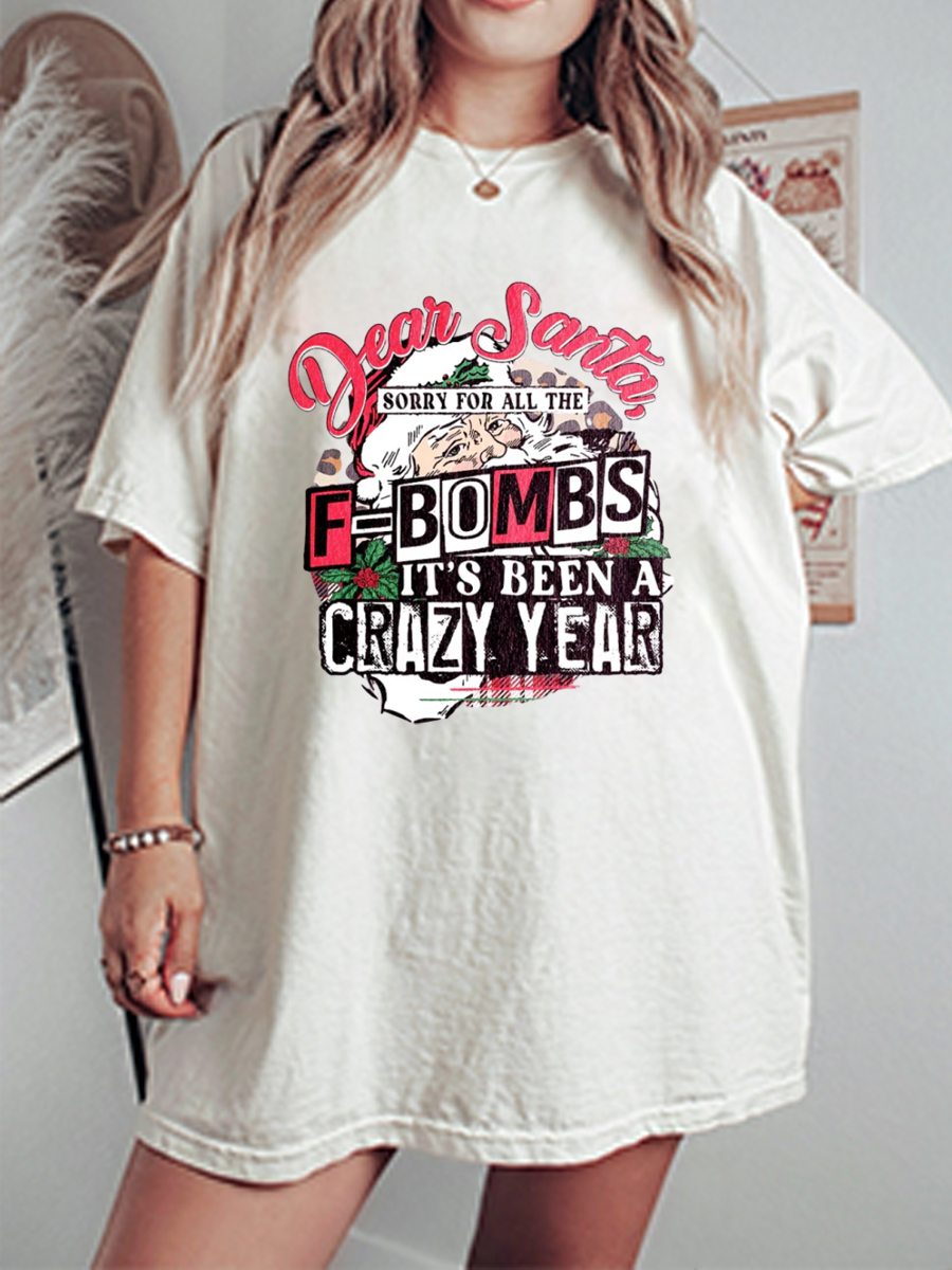 Vintage Dear Santa Sorry For All The F Bombs Oversize Graphic Tee