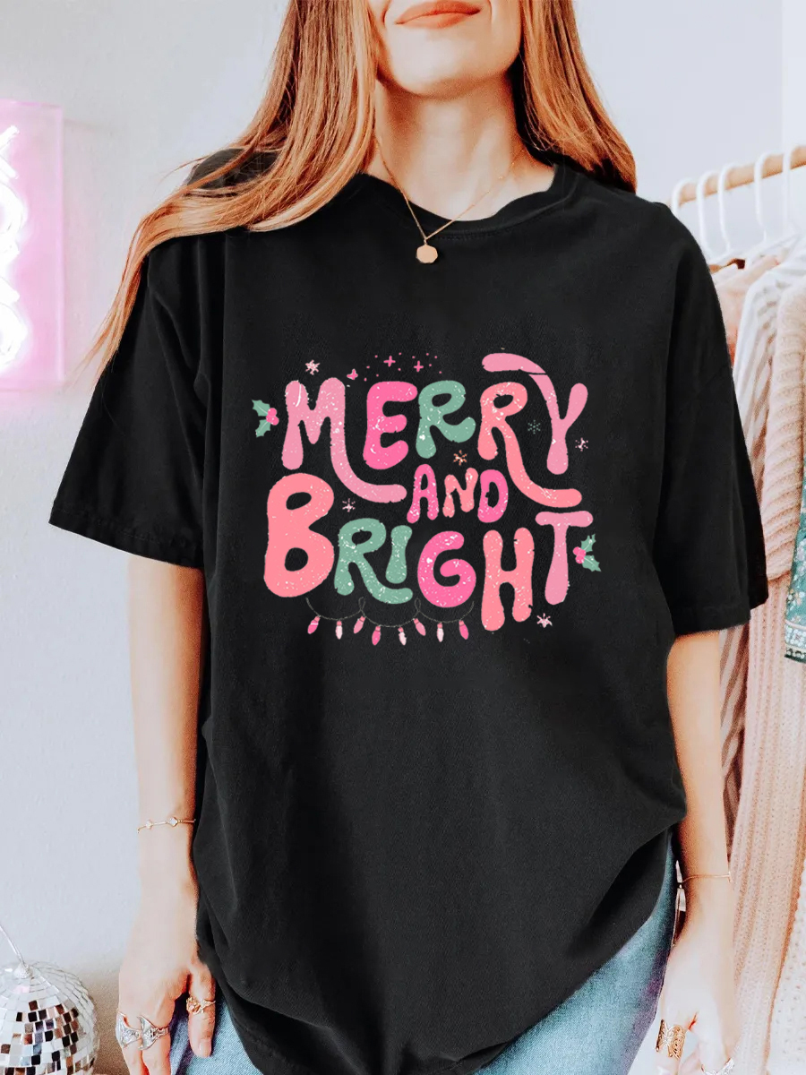 Vintage Merry And Bright Oversize Graphic Tee