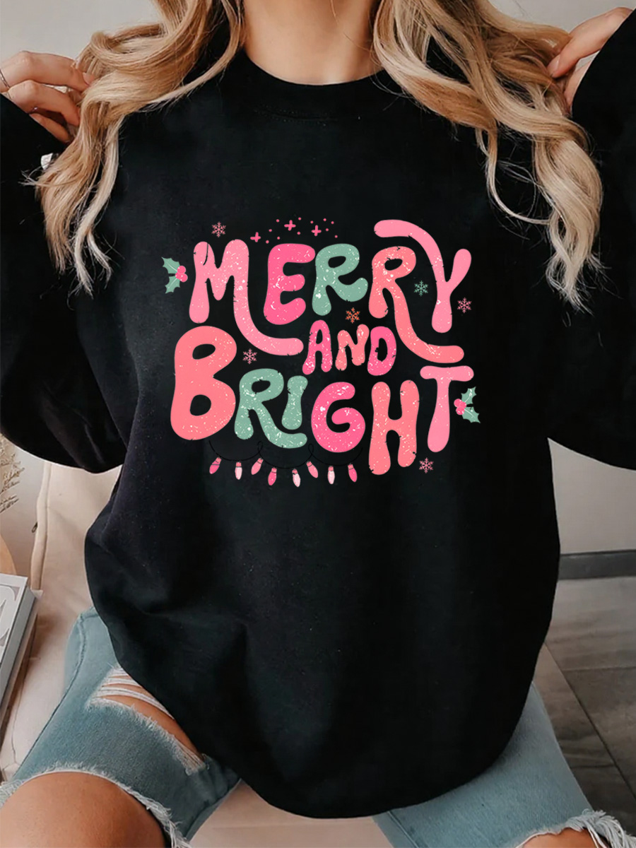 Vintage Merry And Bright Oversize Graphic Sweatshirt
